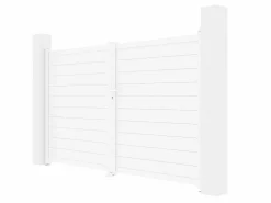 EXPERTLAND Portón eléctrico batiente de aluminio Ancho 305 x Alt. 181 cm NAZARIO Blanco Discount