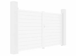 EXPERTLAND Portón eléctrico batiente de aluminio Ancho 305 x Alt. 181 cm NAZARIO Blanco Discount