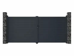 EXPERTLAND Portón|Portón motorizado de aluminio color antracita NAZARIO - Ancho 392 x Alt. 173 cm