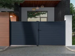 EXPERTLAND Portón|Portón motorizado de aluminio color antracita NAZARIO - Ancho 392 x Alt. 158 cm