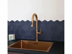 Essebagno Grifo De Cocina|Portofino Mezclador de lavabo con teleducha extraíble en cobre cepillado