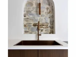 Essebagno Grifo De Cocina|Portofino Mezclador de lavabo con teleducha extraíble en cobre cepillado