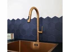 Essebagno Grifo De Cocina|Portofino Mezclador de lavabo con teleducha extraíble en cobre cepillado