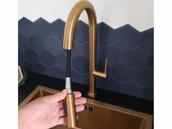 Essebagno Grifo De Cocina|Portofino Mezclador de lavabo con teleducha extraíble en cobre cepillado