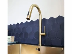 Essebagno Portofino Mezclador de lavabo con teleducha extraíble en oro cepillado Dorado Online