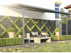 EXPERTLAND Pérgola adosada aluminio 13,2 m² antracita ALVARO - Ancho 436 x Prof 305 x Alt 240/285 cm Gris antracita