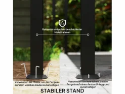 Pérgola adosada con techo impermeable, estructura metálica, color oscuro (248x298x250 cm)^ Hot
