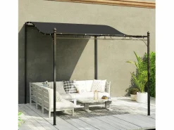 Pérgola adosada con techo impermeable, estructura metálica, color oscuro (248x298x250 cm)^ Hot