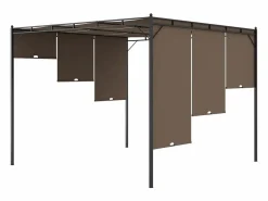 vidaxl Pérgola Amapola techo corredizo + cortina lateral taupe 225x300x300 cm Gris Discount