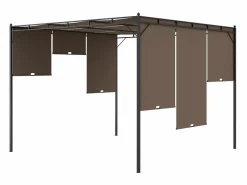 vidaxl Pérgola Amapola techo corredizo + cortina lateral taupe 225x300x300 cm Gris Discount
