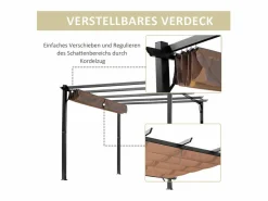 Pérgola autoportante 3 × 4 x 2.23 m - techo retráctil - lona marrón - estructura de aluminio -^DripeX Best