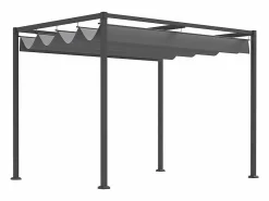 DripeX Pérgola autoportante en metal 298 x 213 x 221 cm, con techo abatible - lona corrediza - Gris Outlet