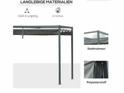 DripeX Pérgola autoportante en metal 298 x 213 x 221 cm, con techo abatible - lona corrediza - Gris Outlet