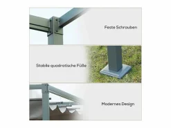 DripeX Pérgola autoportante en metal 298 x 213 x 221 cm, con techo abatible - lona corrediza - Gris Outlet