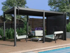EXPERTLAND Pérgola|Pérgola bioclimática aluminio 15m² cortina retráctil An.300 cm - Antracita - ALMAFI