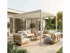 Sweeek Pérgola|Pérgola bioclimática de aluminio 3x4m + 1 persiana 1m+ 1 persiana 1.3m