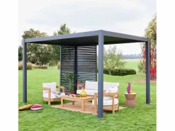 Sweeek Pérgola|Pérgola bioclimática de aluminio 3x4m + 3 persianas de 130cm antracita