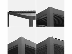 Sweeek Pérgola bioclimática de aluminio y acero 3x4m + toldo 3m antracita Negro New