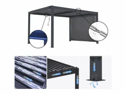 Habitat et jardin Pérgola bioclimática "Windsor premium" con led y toldo de aluminio - 3 x 4 m - Gris New