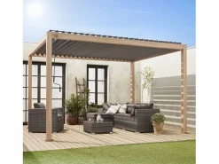 Pérgola bioclimática 3x4m de aluminio con lamas orientables madera^Sweeek