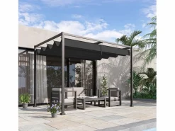 Pérgola|Pérgola con techo corredizo, de metal, color y gris (298x213x221cm)
