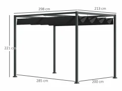 Pérgola|Pérgola con techo corredizo, de metal, color y gris (298x213x221cm)