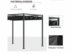 Pérgola|Pérgola con techo corredizo, de metal, color y gris (298x213x221cm)