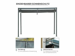 Pérgola con techo corredizo, de metal, color , poliéster resistente a la intemperie (298x213x221cm) Gris Best