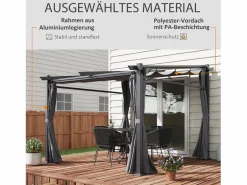 Pérgola con techo retráctil, estructura de acero, poliéster, oscuro (297x295x230cm) Gris