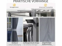 Pérgola con techo retráctil, estructura de acero, poliéster, oscuro (297x295x230cm) Gris