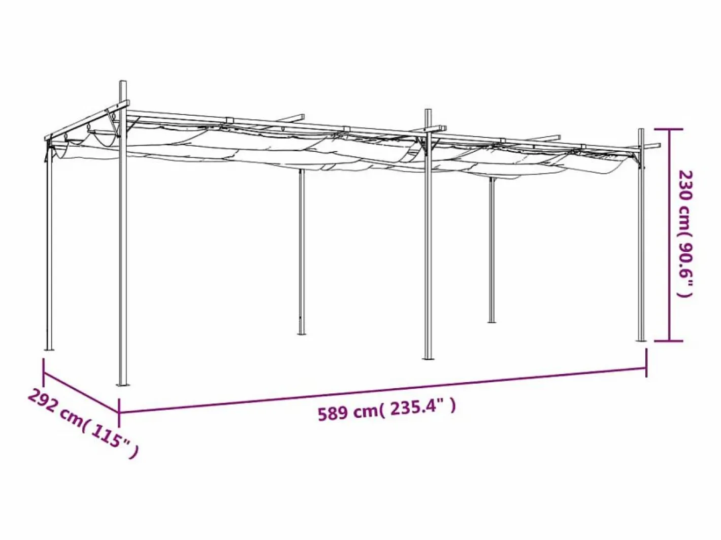Pérgola con techo retráctil color topo 589x292x230 cm^ Best