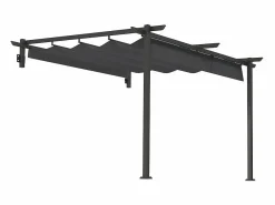 DripeX Pérgola|Pérgola mural 297 x 297 x 200/230H cm, con lona corrediza retráctil, estructura de aluminio, Gris