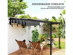DripeX Pérgola|Pérgola mural 297 x 297 x 200/230H cm, con lona corrediza retráctil, estructura de aluminio, Gris