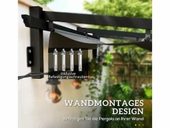DripeX Pérgola|Pérgola mural 297 x 297 x 200/230H cm, con lona corrediza retráctil, estructura de aluminio, Gris