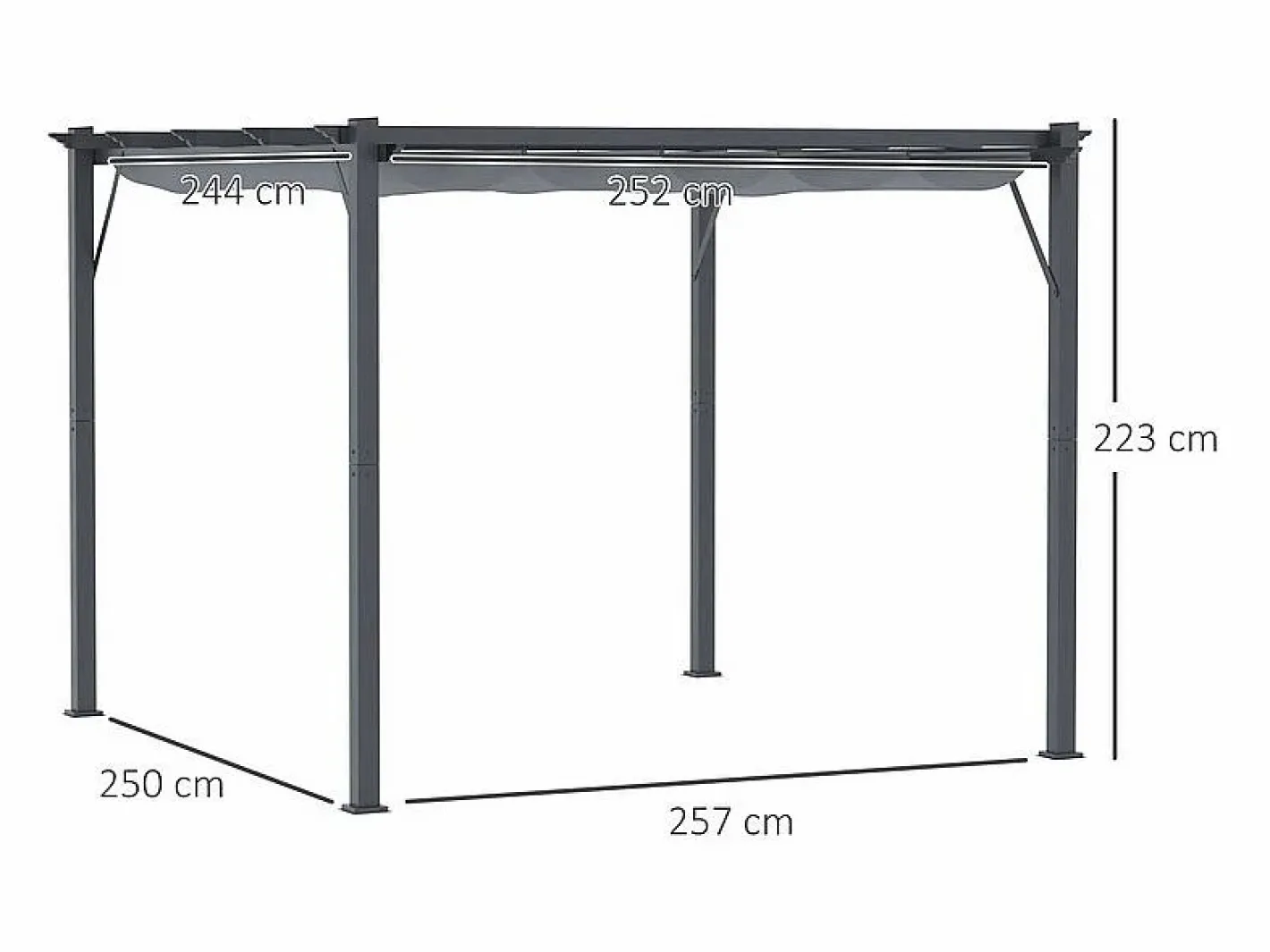 DripeX Pérgola|Pérgola retráctil 3 x 3 x 2.23 m - estructura de aluminio - lona de poliéster de alta densidad - Gris