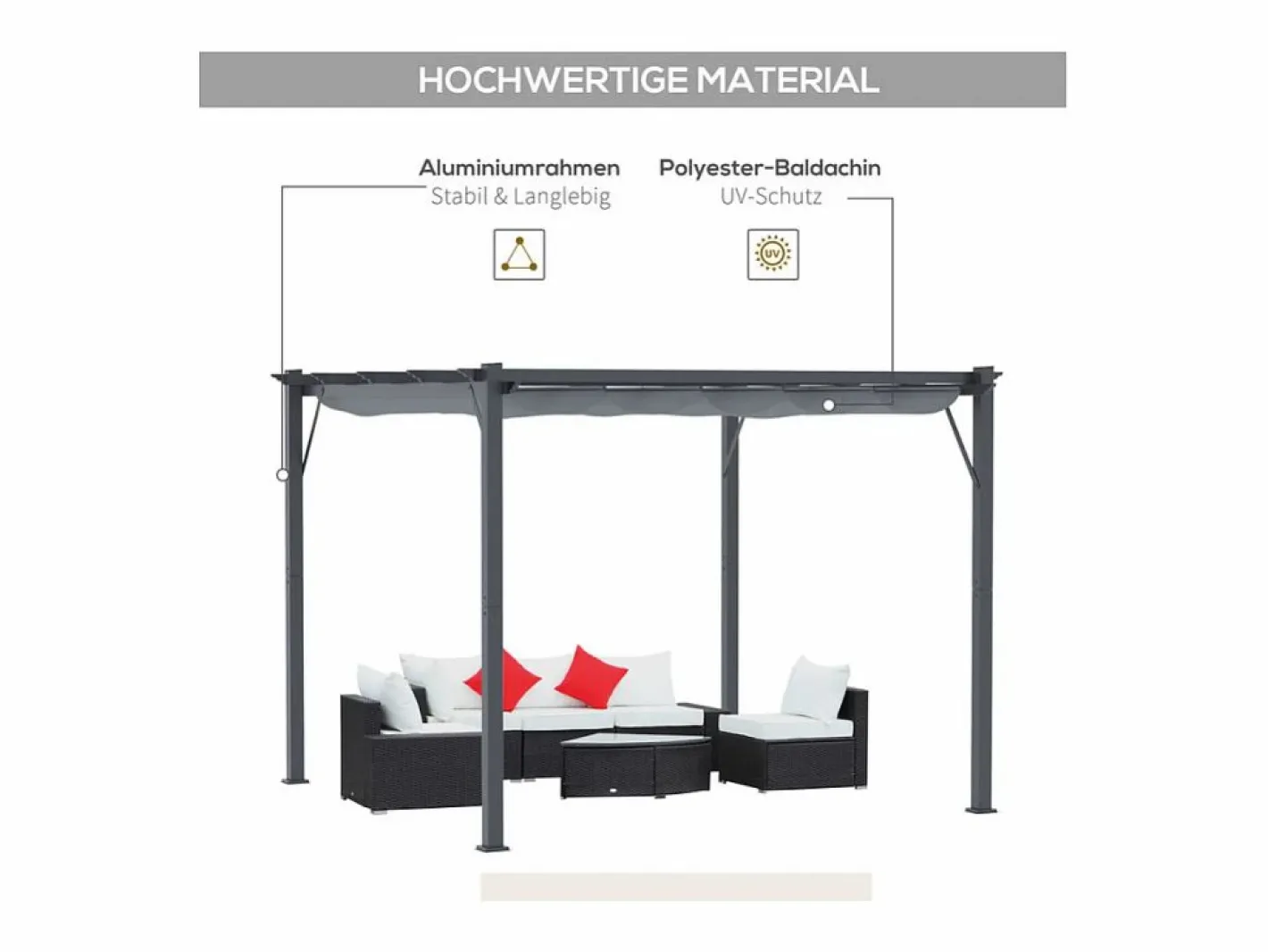 DripeX Pérgola|Pérgola retráctil 3 x 3 x 2.23 m - estructura de aluminio - lona de poliéster de alta densidad - Gris