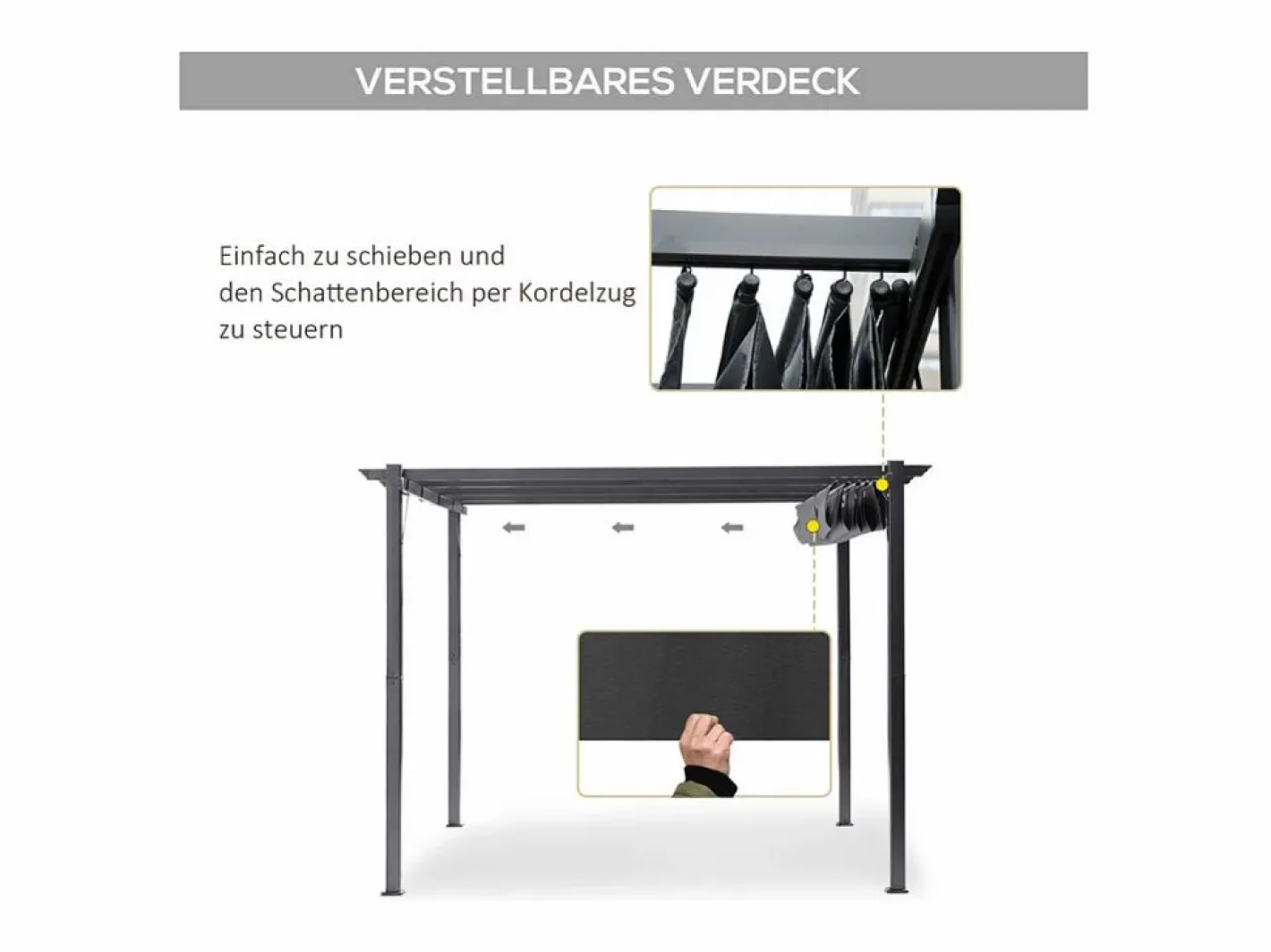 DripeX Pérgola|Pérgola retráctil 3 x 3 x 2.23 m - estructura de aluminio - lona de poliéster de alta densidad - Gris