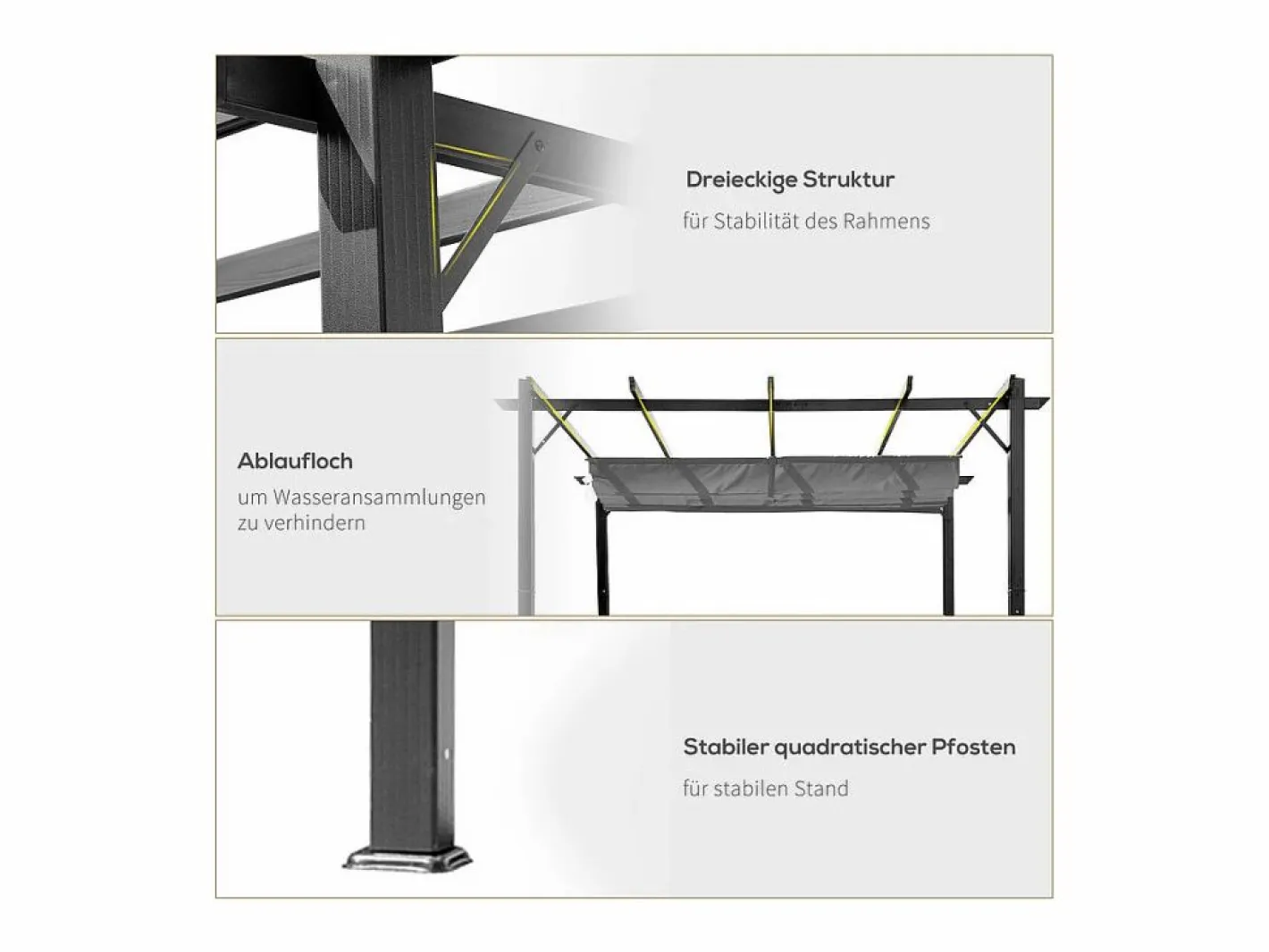 DripeX Pérgola|Pérgola retráctil 3 x 3 x 2.23 m - estructura de aluminio - lona de poliéster de alta densidad - Gris