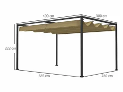 DripeX Pérgola retráctil 400L x 300B x 222H cm, estructura de acero inoxidable, lona de poliéster Caqui