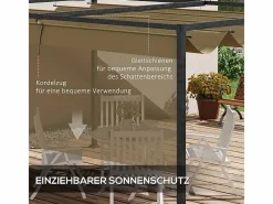 DripeX Pérgola retráctil 400L x 300B x 222H cm, estructura de acero inoxidable, lona de poliéster Caqui