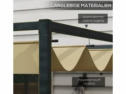 DripeX Pérgola retráctil 400L x 300B x 222H cm, estructura de acero inoxidable, lona de poliéster Caqui