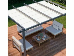 Sweeek Pérgola 3x4m de aluminio con cubierta corredera crudo Gris antracita / Blanco Discount