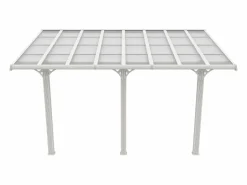 EXPERTLAND Pérgola-cochera adosada de aluminio techo policarbonato 1 coche 15,13 m² PAZERA Blanco New