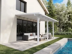 EXPERTLAND Pérgola-cochera adosada de aluminio techo policarbonato 1 coche 15,13 m² PAZERA Blanco New