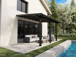 Pérgola-cochera adosada de aluminio techo de policarbonato 1 coche 15,13 m² antracita PAZERA^EXPERTLAND Best