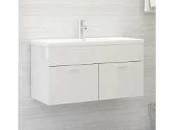 Prolenta Premium - Armario para lavabo contrachapada blanco brillo 90x38,5x46 cm^Garden Furniture Discount