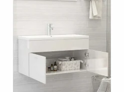 Prolenta Premium - Armario para lavabo contrachapada blanco brillo 90x38,5x46 cm^Garden Furniture Discount