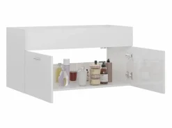Prolenta Premium - Armario para lavabo contrachapada blanco brillo 90x38,5x46 cm^Garden Furniture Discount