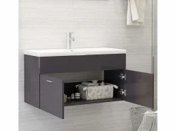 Garden Furniture Estantería Sobre Inodoro|Prolenta Premium - Armario para lavabo contrachapada gris brillo 90x38,5x46 cm