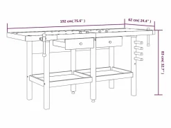 Prolenta Premium - Banco de trabajo cajones y tornillos banco madera 192x62x83 cm^Garden Furniture
